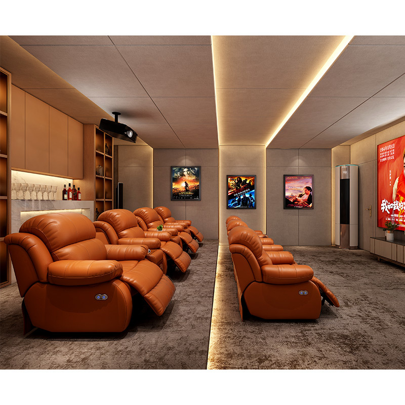 Contact surface cowhide three-seat and 2 middle console video room private cinema sofa luxury, all-electric stretching function