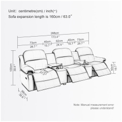 Contact surface cowhide three-seat and 2 middle console video room private cinema sofa luxury, all-electric stretching function