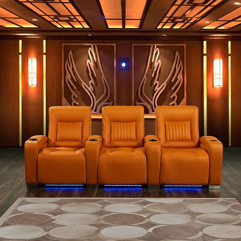 Contact surface cowhide three-seat and 4 middle console video room private cinema sofa luxury, all-electric stretching function