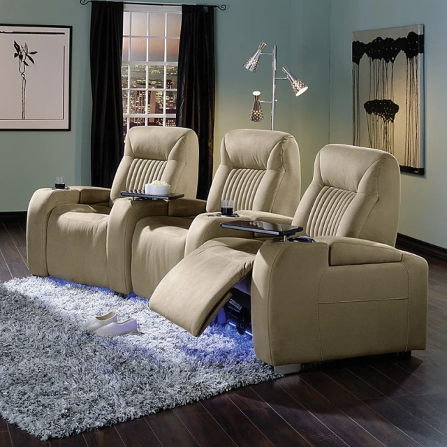 Contact surface cowhide three-seat and 4 middle console video room private cinema sofa luxury, all-electric stretching function