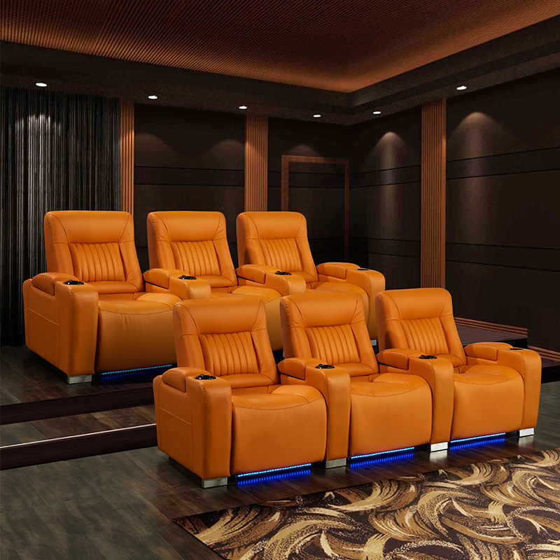 Contact surface cowhide three-seat and 4 middle console video room private cinema sofa luxury, all-electric stretching function
