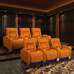 Contact surface cowhide three-seat and 4 middle console video room private cinema sofa luxury, all-electric stretching function