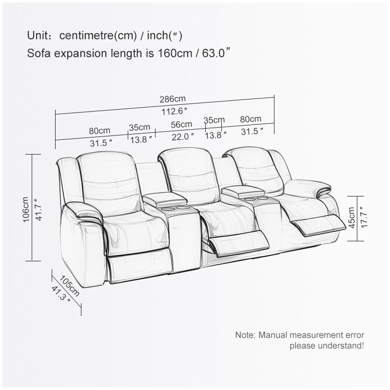 Contact surface cowhide three-seat and 2 middle console video room private cinema sofa luxury, all-electric stretching function