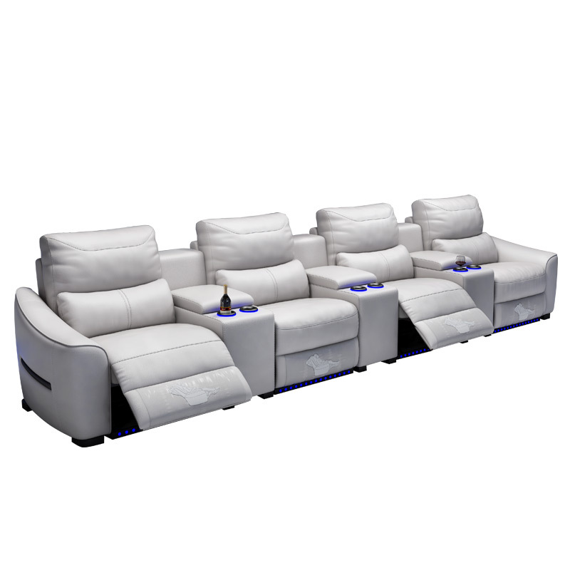 Contact surface cowhide four-seat and 3 middle console video room private cinema sofa luxury, all-electric stretching function