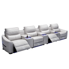 Contact surface cowhide four-seat and 3 middle console video room private cinema sofa luxury, all-electric stretching function