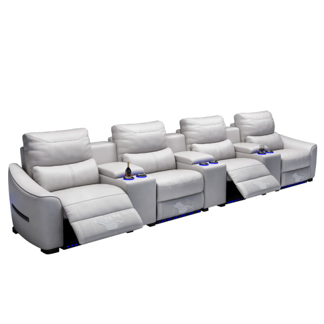 Contact surface cowhide four-seat and 3 middle console video room private cinema sofa luxury, all-electric stretching function