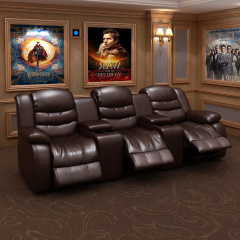 Contact surface cowhide three-seat and 2 middle console video room private cinema sofa luxury, all-electric stretching function