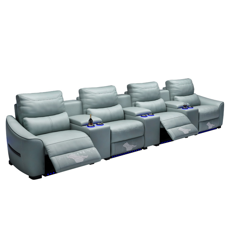 Contact surface cowhide four-seat and 3 middle console video room private cinema sofa luxury, all-electric stretching function