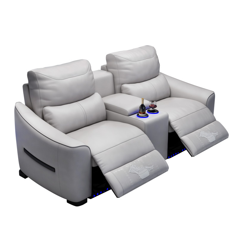 All-cowhide two-seat and middle console video room private cinema sofa luxury, all-electric stretching function