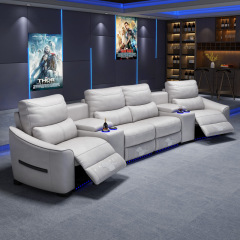 Contact surface cowhide four-seat and 2 middle console arc design video room private cinema sofa luxury, all-electric stretching function