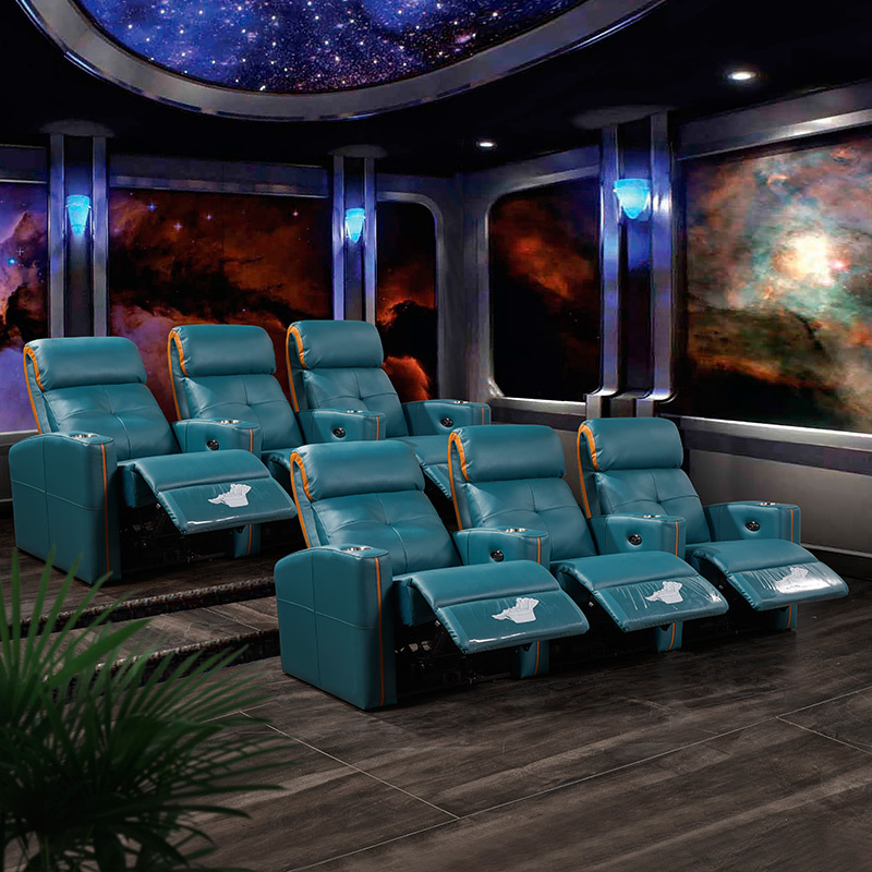 Contact surface cowhide three-seat and 2 middle console video room private cinema sofa luxury, all-electric stretching function