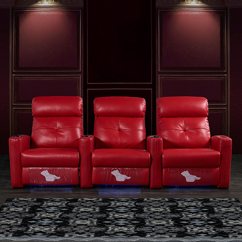 Contact surface cowhide three-seat and 2 middle console video room private cinema sofa luxury, all-electric stretching function