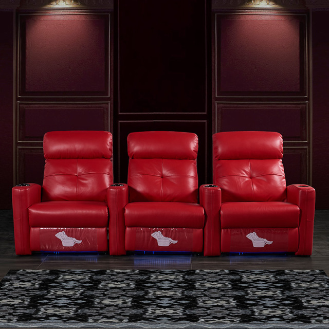 Contact surface cowhide three-seat and 2 middle console video room private cinema sofa luxury, all-electric stretching function