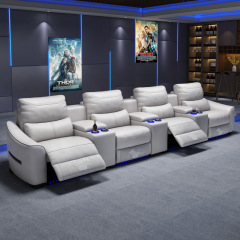 Contact surface cowhide four-seat and 3 middle console video room private cinema sofa luxury, all-electric stretching function