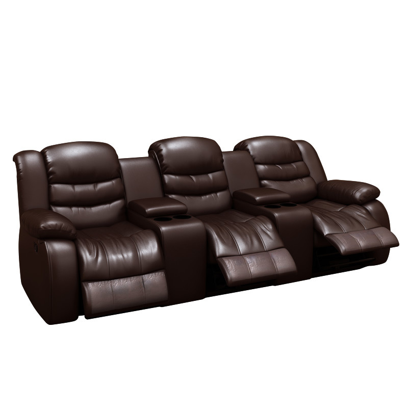 Contact surface cowhide three-seat and 2 middle console video room private cinema sofa luxury, all-electric stretching function