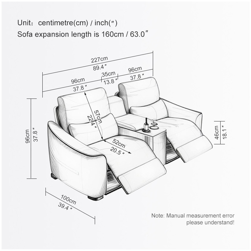 All-cowhide two-seat and middle console video room private cinema sofa luxury, all-electric stretching function