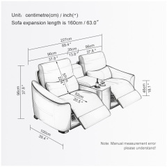 All-cowhide two-seat and middle console video room private cinema sofa luxury, all-electric stretching function