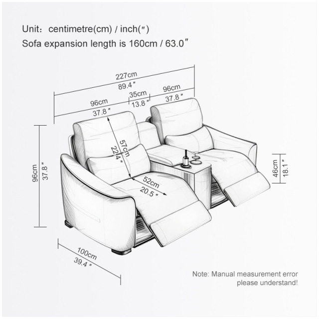 All-cowhide two-seat and middle console video room private cinema sofa luxury, all-electric stretching function