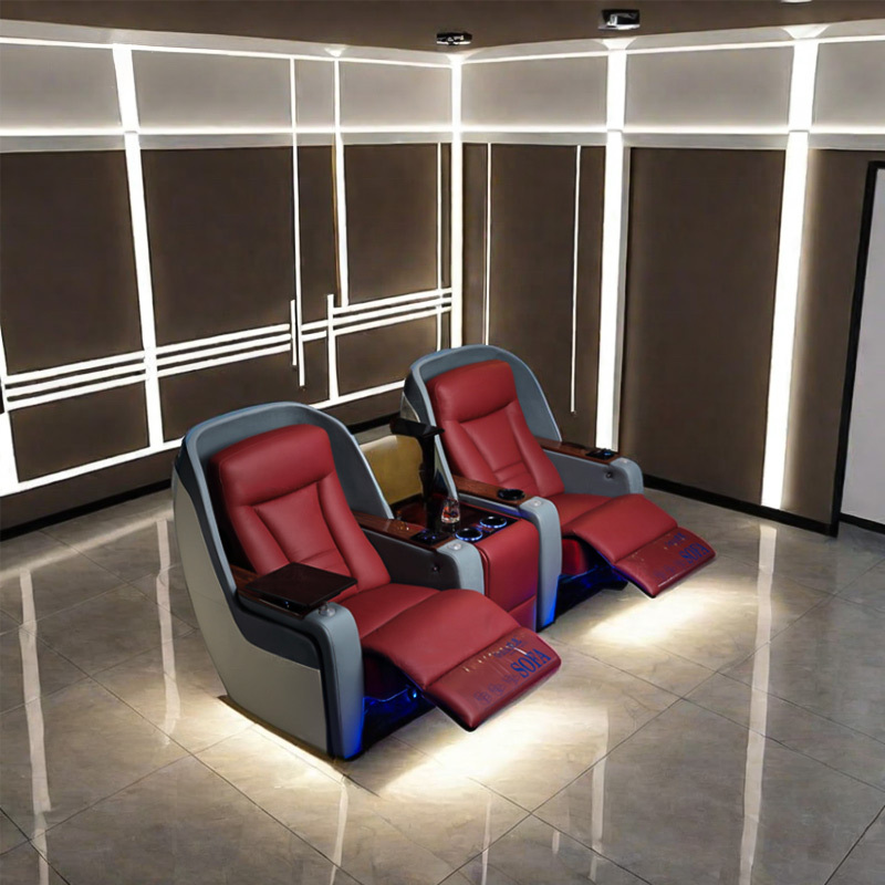 Popular Napa leather modified car seats luxury electric recliner cinema sofa  with massage function and LED light