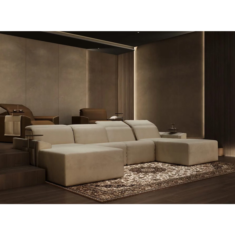 velvet fabric  living room U shape electric reclining sofa matt leather headrest electric recliner living room furniture sofa