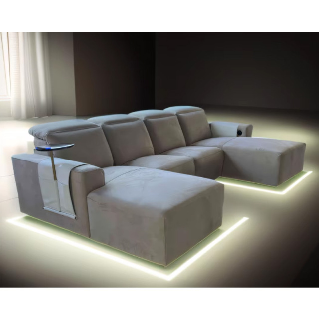 velvet fabric  living room U shape electric reclining sofa matt leather headrest electric recliner living room furniture sofa