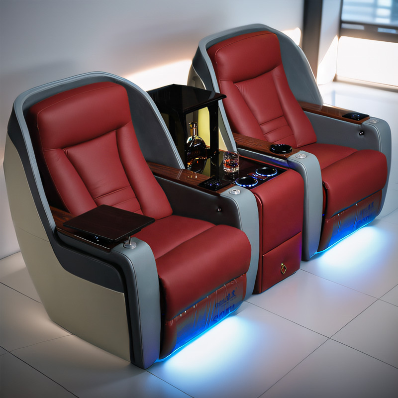 Popular Napa leather modified car seats luxury electric recliner cinema sofa  with massage function and LED light