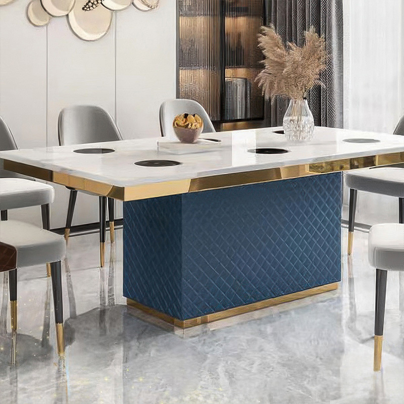 Marble rock plate smoke-free hot pot table induction cooker one hot pot restaurant barbecue table table and chair one pot commercial