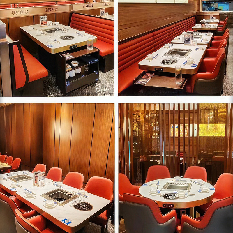 Marble rock plate smoke-free hot pot table induction cooker one hot pot restaurant barbecue table table and chair one pot commercial