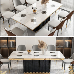 Marble rock plate smoke-free hot pot table induction cooker one hot pot restaurant barbecue table table and chair one pot commercial