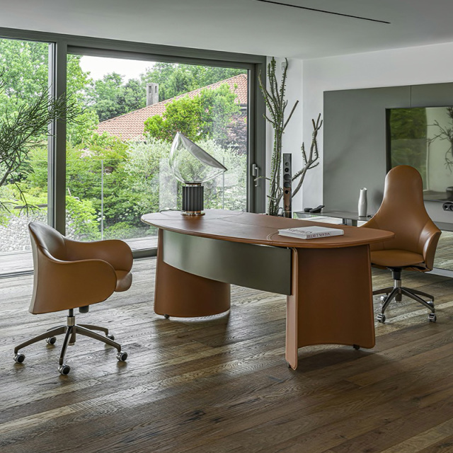 Designer large desk saddle leather creative light luxury simple modern high sense study table home desk