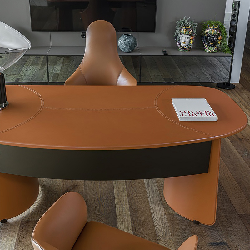 Designer large desk saddle leather creative light luxury simple modern high sense study table home desk