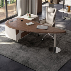 Designer shaped desk Modern light luxury living room walnut color solid wood workbench high-grade study office computer desk