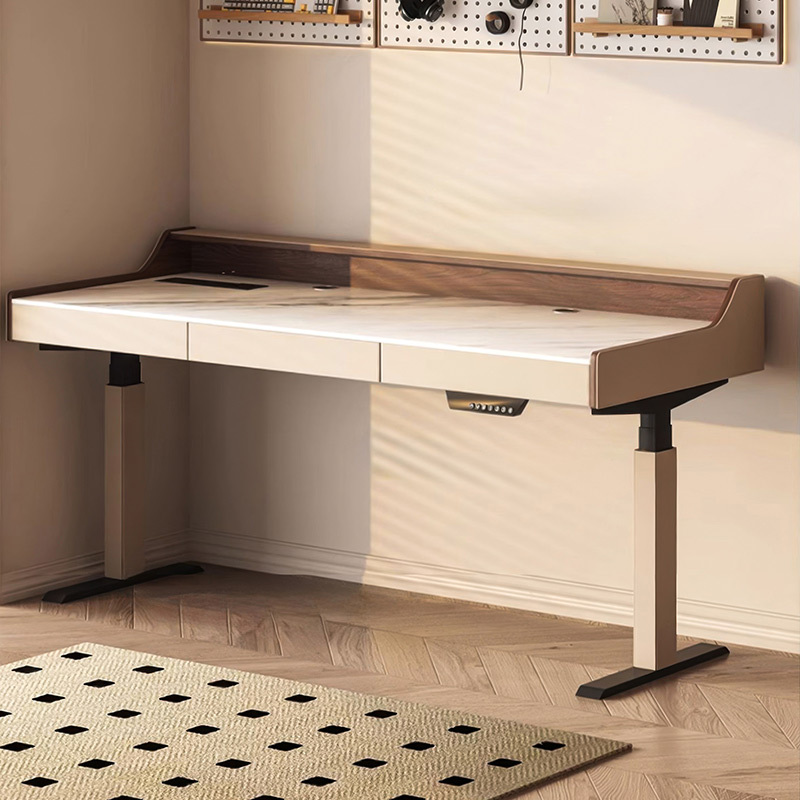 Rock lift computer desk Double motor saddle leather modern simple electric smart wireless charging study study desk