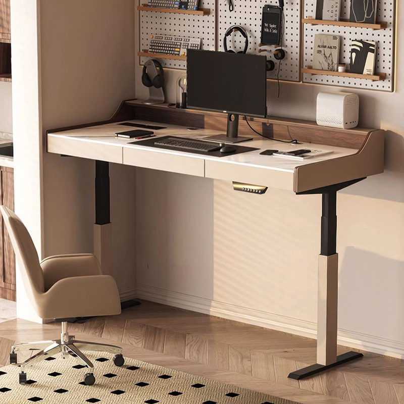 Rock lift computer desk Double motor saddle leather modern simple electric smart wireless charging study study desk