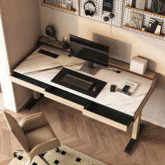 Rock lift computer desk Double motor saddle leather modern simple electric smart wireless charging study study desk
