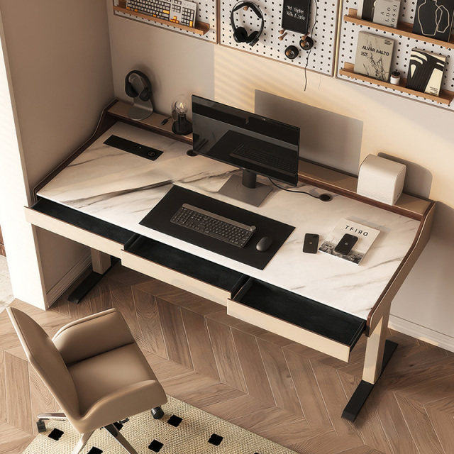 Rock lift computer desk Double motor saddle leather modern simple electric smart wireless charging study study desk