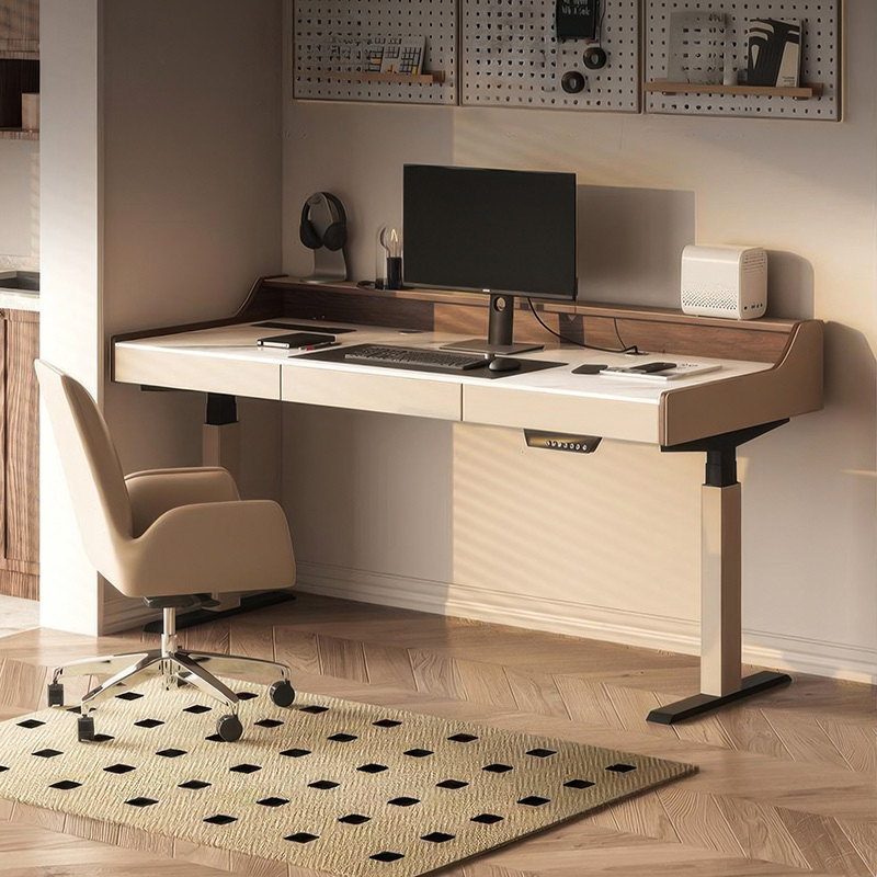 Rock lift computer desk Double motor saddle leather modern simple electric smart wireless charging study study desk