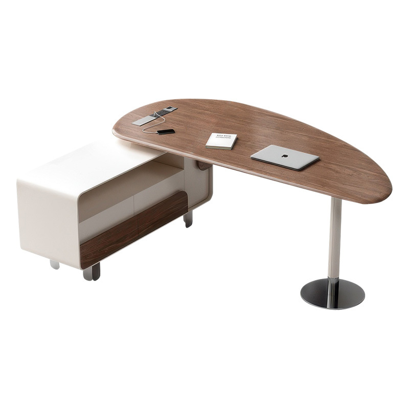 Designer shaped desk Modern light luxury living room walnut color solid wood workbench high-grade study office computer desk