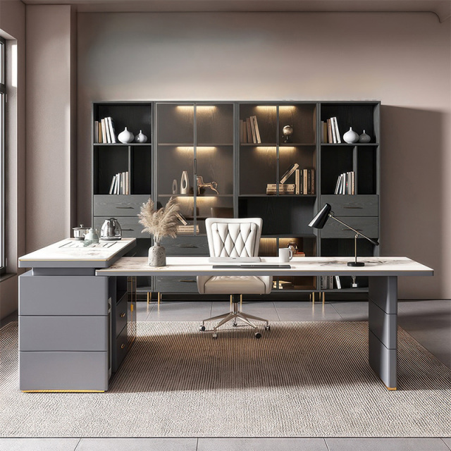 Light luxury desk tea table integrated rock board multi-functional modern boss simple corner home desk computer desk