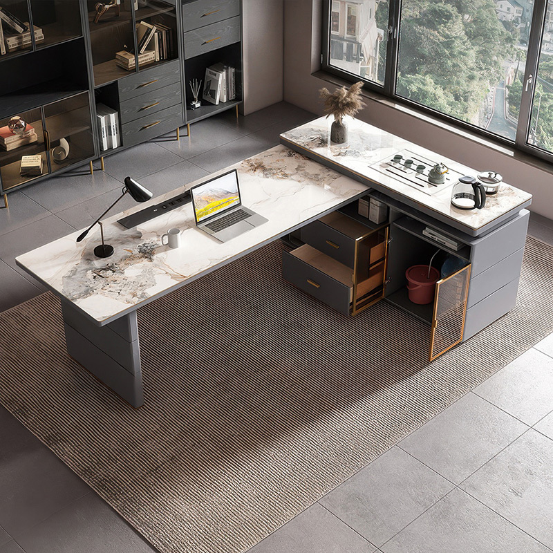 Light luxury desk tea table integrated rock board multi-functional modern boss simple corner home desk computer desk