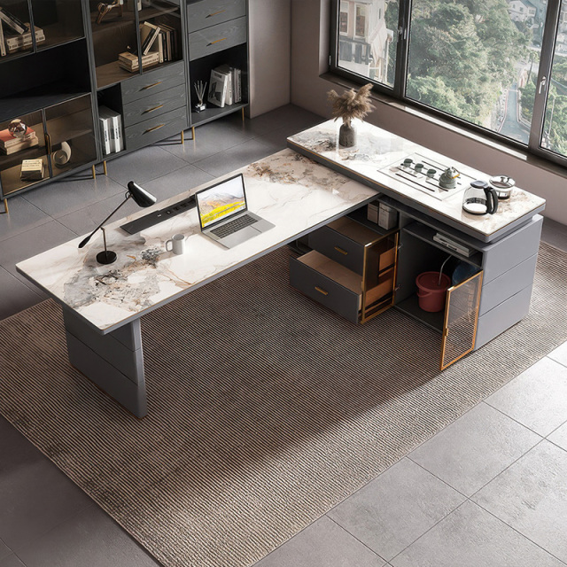 Light luxury desk tea table integrated rock board multi-functional modern boss simple corner home desk computer desk