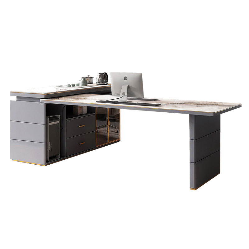 Light luxury desk tea table integrated rock board multi-functional modern boss simple corner home desk computer desk