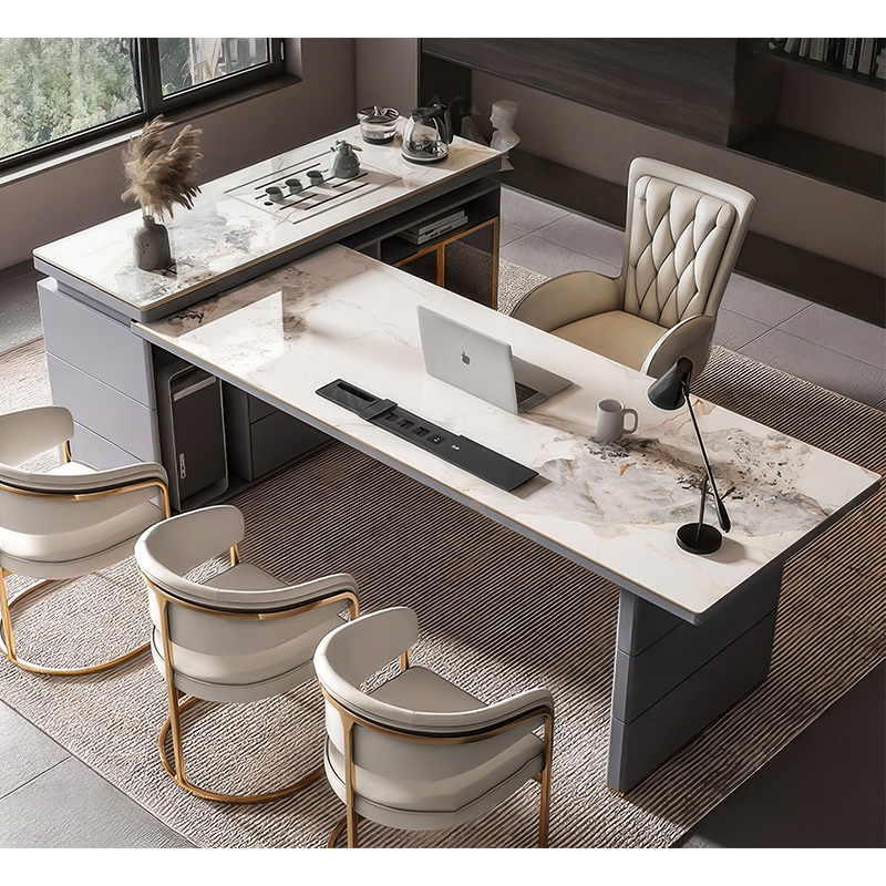 Light luxury desk tea table integrated rock board multi-functional modern boss simple corner home desk computer desk