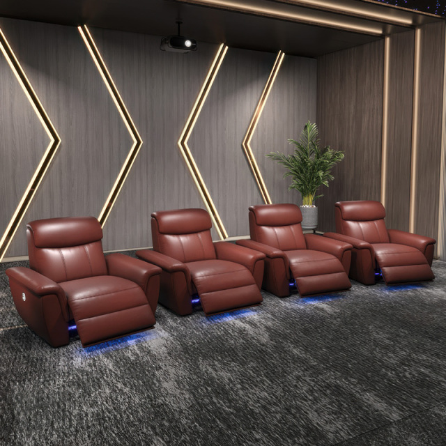 Contact surface cowhide Single seat video room private cinema sofa luxury, all-electric stretching function