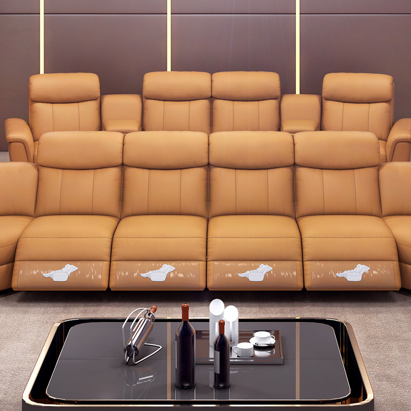 Contact surface cowhide U-shaped arc design AV room private cinema luxury sofa, fully electric stretching function