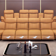 Contact surface cowhide U-shaped arc design AV room private cinema luxury sofa, fully electric stretching function