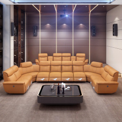Contact surface cowhide U-shaped arc design AV room private cinema luxury sofa, fully electric stretching function