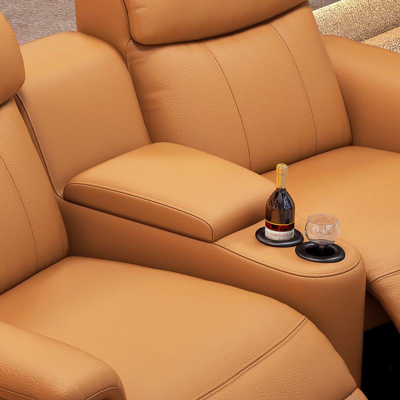 Contact surface cowhide two-seat and middle console arc design video room private cinema sofa luxury, all-electric stretching function