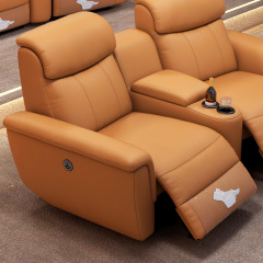 Contact surface cowhide two-seat and middle console arc design video room private cinema sofa luxury, all-electric stretching function
