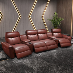 Contact surface cowhide four-seat and 2 middle console arc design video room private cinema sofa luxury, all-electric stretching function